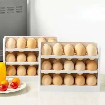 3-х уровневая вращающаяся откидная крышка 30 ячеек Ящик для хранения яиц Держатель для яиц для холодильника Корзина для сохранения свежести Кухонные органайзеры белый