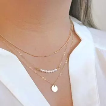 3-х уровневое ожерелье с подвеской из искусственного жемчуга и блестками, штабелируемое короткое золотое колье-цепочка, регулируемая длина, многослойное ожерелье, ювелирное изделие, подарок золотистый