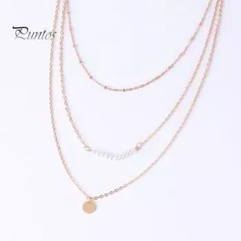 3-х уровневое ожерелье с подвеской из искусственного жемчуга и блестками, штабелируемое короткое золотое колье-цепочка, регулируемая длина, многослойное ожерелье, ювелирное изделие, подарок золотистый