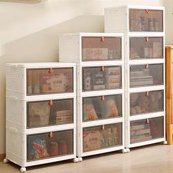 3-х уровневые органайзеры для хранения, пластиковая складная коробка, складные контейнеры для хранения с крышкой на колесах, контейнер для спальни/кабинета/игрушечной комнаты