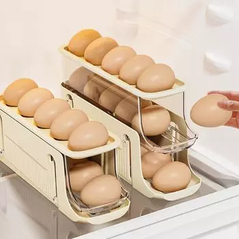 3-х уровневые складные держатели для яиц, автоматическая прокручивающаяся полка для яиц для кухни, держатель для холодильника, ящик для хранения яиц, лоток для яиц серый