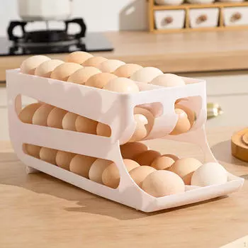 3-х уровневый автоматический вращающийся дозатор яиц, роликовый органайзер, экономия места для хранения gray