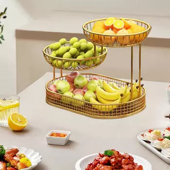 3-х уровневый держатель для фруктовой корзины, декоративная подставка для миски, домашнее использование, стильная экономия места на рабочем столе L black