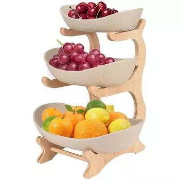 3-х уровневый поднос для фруктов, чаша для сухофруктов с полками, поднос для конфет, торта, блюдо для закусок, деревянная подставка для еды для дома, гостиной