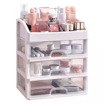 3-х уровневый ящик для хранения косметики Прозрачный пластиковый органайзер для макияжа Вместительное хранилище
