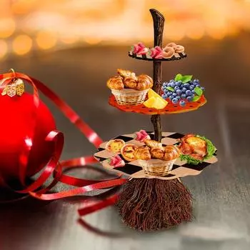 3-х уровневый стол поднос для закусок деревянный стол ведьмина метла подставка для торта на Хэллоуин деревянный стенд Square