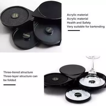 3-х уровневый вращающийся контейнер для соли, смесительная соль, сахар, контейнер для сока, коктейля, приправы, контейнеры для бармена, аксессуары для бара чёрный
