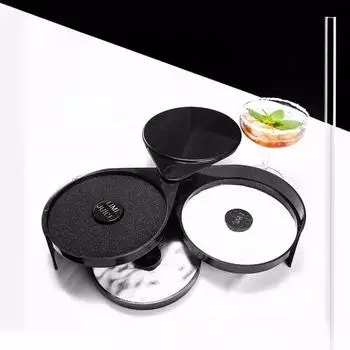 3-х уровневый вращающийся стеклянный бар для сока лайма, винный аксессуар, смешивающий коктейли, соль, сахар, барная стойка для хранения инструментов, кейс для дома чёрный