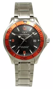 3 Hand Date Watch 10 ATM Water Resistant T9B98SO Silver [Technos] Men s чёрный