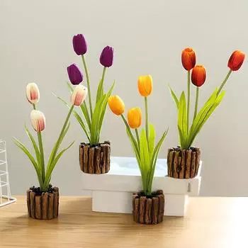 3-Headed Tulip Artificial Flower Real Touch Artificial Bouquet Fake Flower for Wedding Decoration Flowers Home Garden Decor