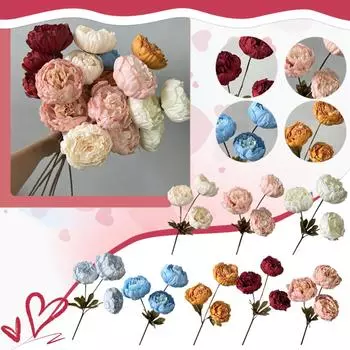 3 Heads Peony Cored Peony Artificial Flower Fake Rose Wedding Living Room Decoration One Size синий