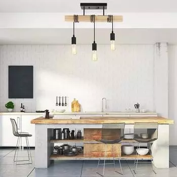 3 Heads Simple Design Pendant Light Wooden Hanging Lamps Apply for Home Living Room Kitchen Bedroom Decorative Lighting Fixtures NO Bulb