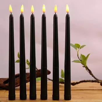 3 или 6 штук черных беспламенных светодиодных конических свечей 11 дюймов, пластиковые реалистичные мерцающие декоративные свечи на Хэллоуин