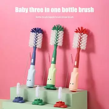 3 In1 Baby Bottle Brush 360 ° Silicone Soft Cup Bottle Cleaning Brushes Set Kitchen Long Handle Water Cleaning Brush