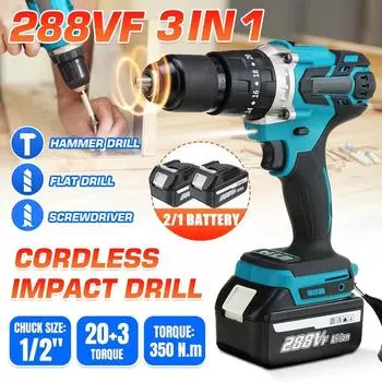 3 In 1 288V Brushless Electric Drill Screwdriver 20+3 Torque Variable Speed Cordless Hammer Impact Drill for 18V Battery Pattern 2
