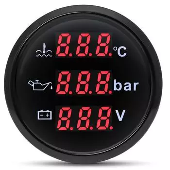 3 In 1 52mm Digital Gauge with Alarm 0~120 Water Temperature Gauge+Oil Pressure+Voltmeter 0-10Bar Oil Press Meter 9-32V