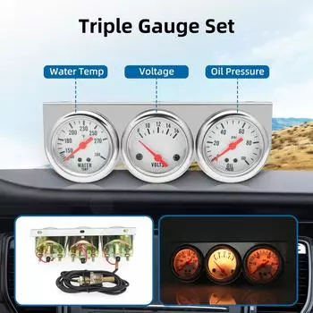 3 IN 1 Car Meter Triple Gauge Water Temp Voltage Oil Pressure Auto Gauge LED Temperature Voltage Gauge Kits for Car Marine Truck белый
