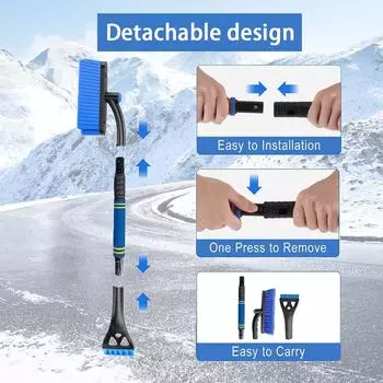 3 IN 1 Car Snow Brush Ice Scraper Winter Windshield Snow Sweeping Defrosting Deicing Tool Removable Telescopic Snow Shovel синий
