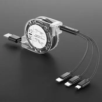 3 In 1 Charging Cable Retractable USB Charge For XiaoMi HuaWei Samsung 3A Fast Charging Portable Charging Cable Micro Type-C 8Pin AVE чёрный