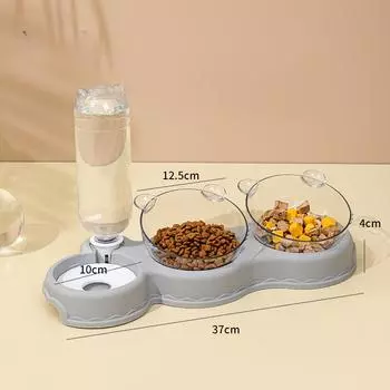 3-in-1 Dog Cat Food Bowl With Water Pet Cat Bowl Automatic Feeder Fountain Double Bowl Drinking Raised Stand Dish Bowls For Cats