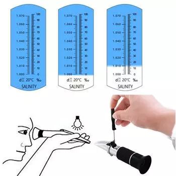 3 in 1 Handheld 0-10% Salinity Refractometer ATC Automatic Salt Tester 1.000-1.070SG Salt Seawater Salinometer for Aquarium Pool
