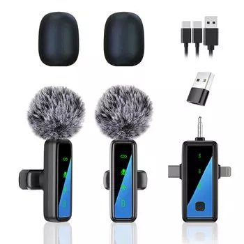 [3-in-1] Lavalier Microphone, Compatible with iPhoneAndroidCamera, Supports Simultaneous Use by Two People, 300m Transmission Distance, Instant
