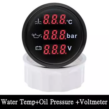 3 in 1 Multifunctional Car Gauge Water Temperature Meter+ Oil Pressure Gauge +Voltmeter Red Backlight With Alarm For Boat Truck