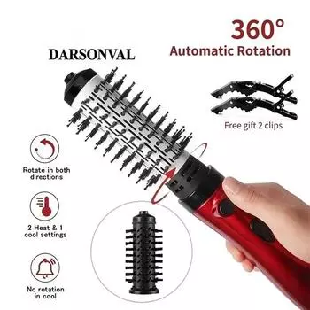 3 in 1 Negative Ion Hot Air Brush Multifunction Hair Straightener Curling Iron Hair Dryer 360 ° Rotating Curling Iron Hairbrush красный