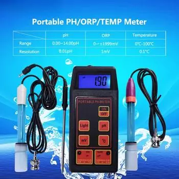 3-in-1 PH/mV/Temp Meter + Replaceable PH & ORP Electrodes PH-8424 Acidity Meter Portable Detector Waterproof PH Temperature Meter