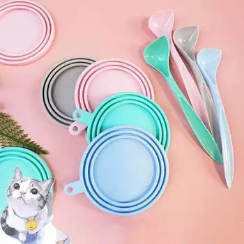 3 In 1 Reusable Pet Food Can Cover Silicone Dogs Cats Storage Tin Cap Lid Seal Cover Pet Supplies синий