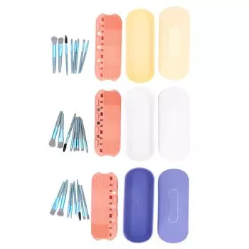 3 in 1 Silicone Makeup Brush Cleaner Mat Box Cosmetic Brushes Cleaning Tool Organizer with 8 Brushes Purple