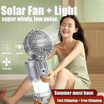 3-in-1 Solar Multifunction Camping Lights Portable with Fan Solar Charge Rechargeable Night Light Hanging Tent Fish Flashlight Other