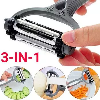 3-In-1 Stainless Steel Vegetable Peeler Household Multifunction Cucumber Carrot Fruit Cutter Melon Planer Kitchen Accessories чёрный