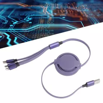 3?в?1 USB-кабель для зарядки, многофункциональный выдвижной шнур для быстрой зарядки для IOS/Type C/Micro Port, фиолетовый
