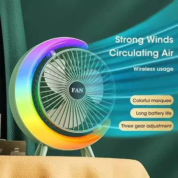 3 In 1 USB RGB Light Fan Office Desktop Adjustable Angle 3 Gears Wind Outdoor Portable Student Dormitory Small Fan Gift Pink-5 colors light