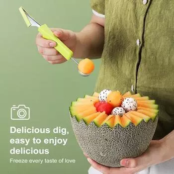 3-in-1 Watermelon Cutter Stainless Steel Fruit Ball Scooper Fork Cutter Melon Slicer Easy to синий