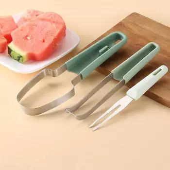 3-in-1 Watermelon Fork Slicer Cutter Watermelon Cutter Slicer Fork Set Multifunctional Watermelon Cutter Slicer Tool for Kitchen зелёный
