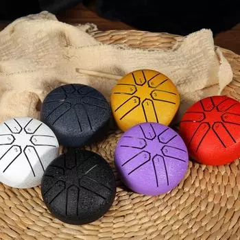 3 Inch 6-Tone Steel Tongue Drum Percussion Musical Instruments Giftware Drum Accessories Mini Hand Pan Drums with Drumsticks золотой