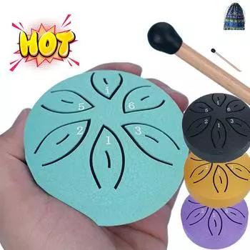 3-дюймовый 6-тоновый стальной язычковый барабан Rain Drum Mini Hand Pan Drums с барабанными палочками Ударные музыкальные инструменты Аксессуары для барабанов аква голубой