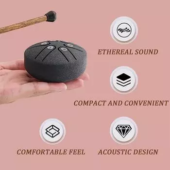 3 Inch 6-Tone Steel Tongue Drum with Drumsticks Giftware Drum Accessories Percussion Musical Instruments Mini Hand Pan Drums