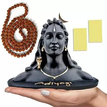 3 Inch Adiyogi Statue with Rudraksh Mala/Resin Car Dashboard Idols/Lord Shiva for Pooja/Shivratri Gift/Decor/Shiv Murti