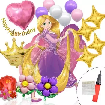 3-й дизайн Рапунцель Принцесса Диснея Воздушные шары Украшение для девочки на день рождения 4 года 5 лет 6 лет с воздушным насосом (Рапунцель СП,