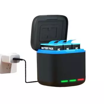 3-канальное зарядное устройство с кабелем типа C, зарядная станция для аккумулятора, 2 слота SD для Go Pro Hero 8, 7, 6, 5, аксессуары для камеры