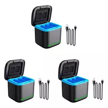 3-канальное зарядное устройство с кабелем Type C, 2 слота SD для GoPro Hero 12/11/10/9