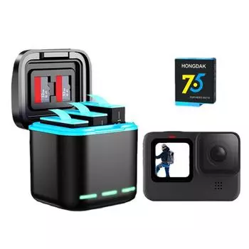 3-канальное зарядное устройство с кабелем типа C, зарядный бокс, 2 слота для SD-карт, быстрое зарядное устройство для GoPro Go Pro Hero 8 7 6 5