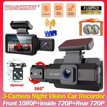 3-канальный 1080P видеорегистратор для автомобилей, передняя и задняя камера, WIFI автомобильная камера, видеорегистратор, камера заднего вида для транспортного средства, автомобильный аксессуар NONE