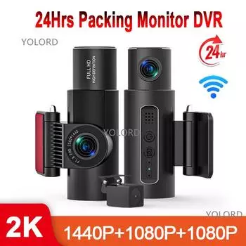 3-канальный 2K 1440P 1080P Автомобильный видеорегистратор WIFI Видеорегистратор с 3 объективами Камера заднего вида с ночным видением Черный ящик 0GB чёрный