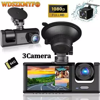 3-канальный автомобильный видеорегистратор 1080P, видеорегистратор для автомобилей, 2-дюймовый видеорегистратор, камера заднего вида, ночное видение, автомобильный аксессуар NONE