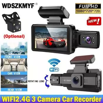 3-канальный автомобильный видеорегистратор 1080P Dash Cam для автомобилей WIFI Видеорегистратор Портативная камера заднего вида для транспортного средства Черный ящик Автомобильный аксессуар