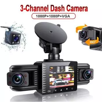 3-канальный FHD 1080P Автомобильный видеорегистратор Видеорегистратор Передняя Внутренняя Задняя Автомобильная Камера Видеорегистраторы Видеорегистратор Мини Видеорегистратор Камкордер 0GB чёрный